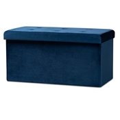 Baxton Studio Castel Modern and Contemporary Navy Blue Velvet Fabric Upholstered Wood Storage Ottoman
